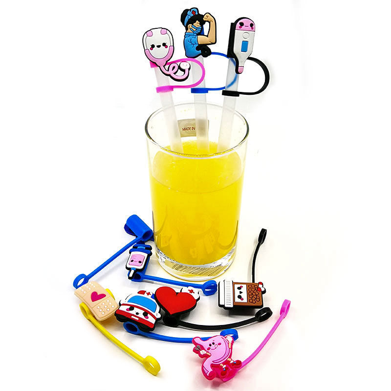 Wholesale 10PCS Doctor and Nurse Silicone Cartoon Tube Straw Hat